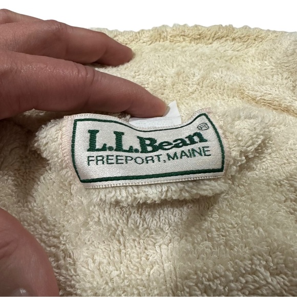Vtg LL Bean Made in USA Mens Cream Terry Bathrobe Sz L Belt 100% Cotton Pockets - Picture 11 of 13
